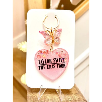 Handgefertigter Taylor Swift Schlüsselanhänger The Eras Tour Merch funkelndes rosa Herz Schlüsselring