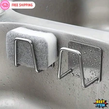 Stainless Steel Kitchen Sink Sponge Holder Drain Drying Rack Hook Bathroom USA