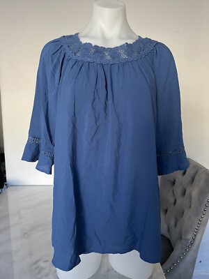 Katies top women 10 Blue Blouse Light Weight Boho Gypsy NEW With Tags