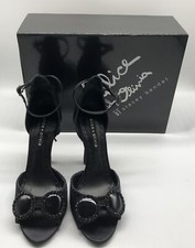 Alice  Olivia Stace Face Sandal in Black Satin sz 37.5
