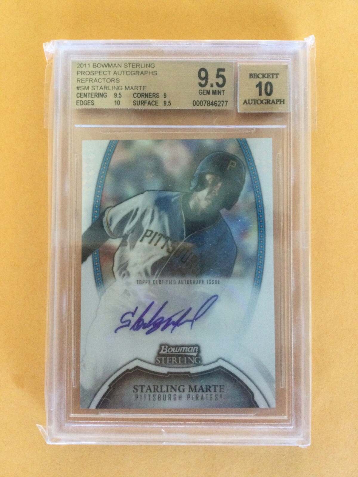 2011 Bowman Sterling Prospect Auto Refractor #/199 Starling Marte BGS 9.5 10 RC