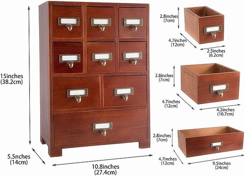 Wood Apothecary Drawer Medicine Cabinet Label Holder Storage Jewelry Organizer - Picture 5 of 5