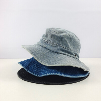 Men Retro Wide Brim Western Cowboy Denim Hat Fishing Hiking Sun Denim Bucket Hat