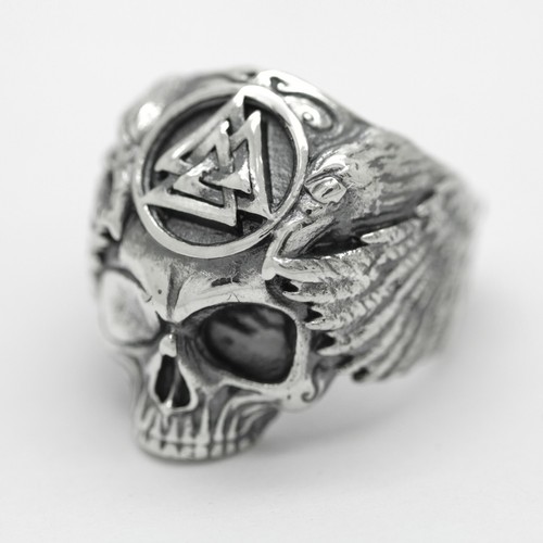 Valknut con cráneo de cuervos, anillo vikingo de Odín, anillo de plata esterlina para hombre - Imagen 9 de 13