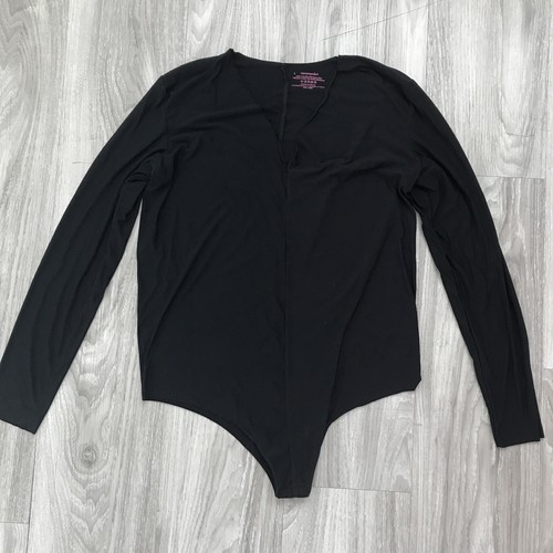 Body Commando Mujer Grande Negro Cuello en V Mantequilla Manga Larga Tanga Blusa Top - Imagen 7 de 8