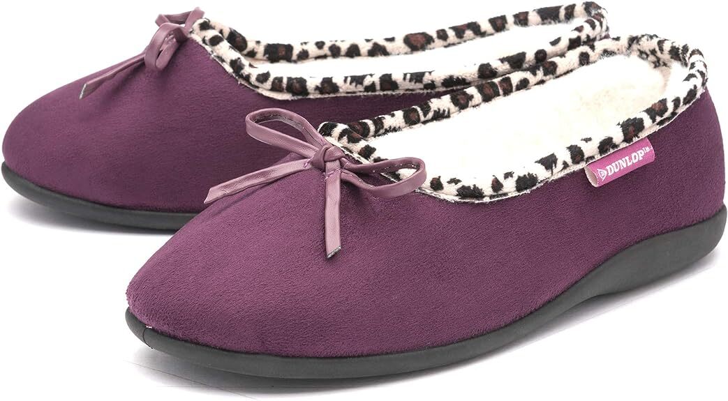 Dunlop Ladies Womens Slippers Faux Fur Leopard Trim Slip On Memory Foam Size 3-8 image 10