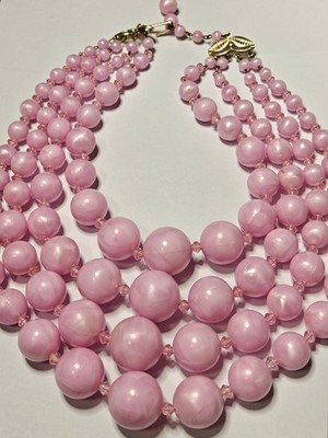 Signed West Germany Marbled Pink Multi Strand Necklace 50s Vintage Mrs Maisel