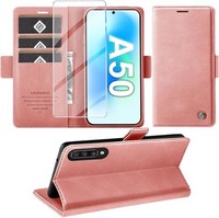HandyhüLle Leder Rosa Flip Case Mit Standfunktion Kartenfach FüR Galaxy A50