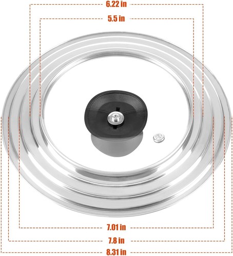 Universal Lid for Pots and Pans Skillets, Stainless Steel Pan S-6-7-8 Inch - Afbeelding 2 van 6