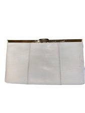 Vintage Etra White Leather Clutch Purse Gold Chain Bridal Evening Handbag
