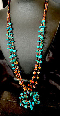 Blue Kingman Turquoise Spiny Shell 3 Strand Santo Domingo Necklace 28'' 18893