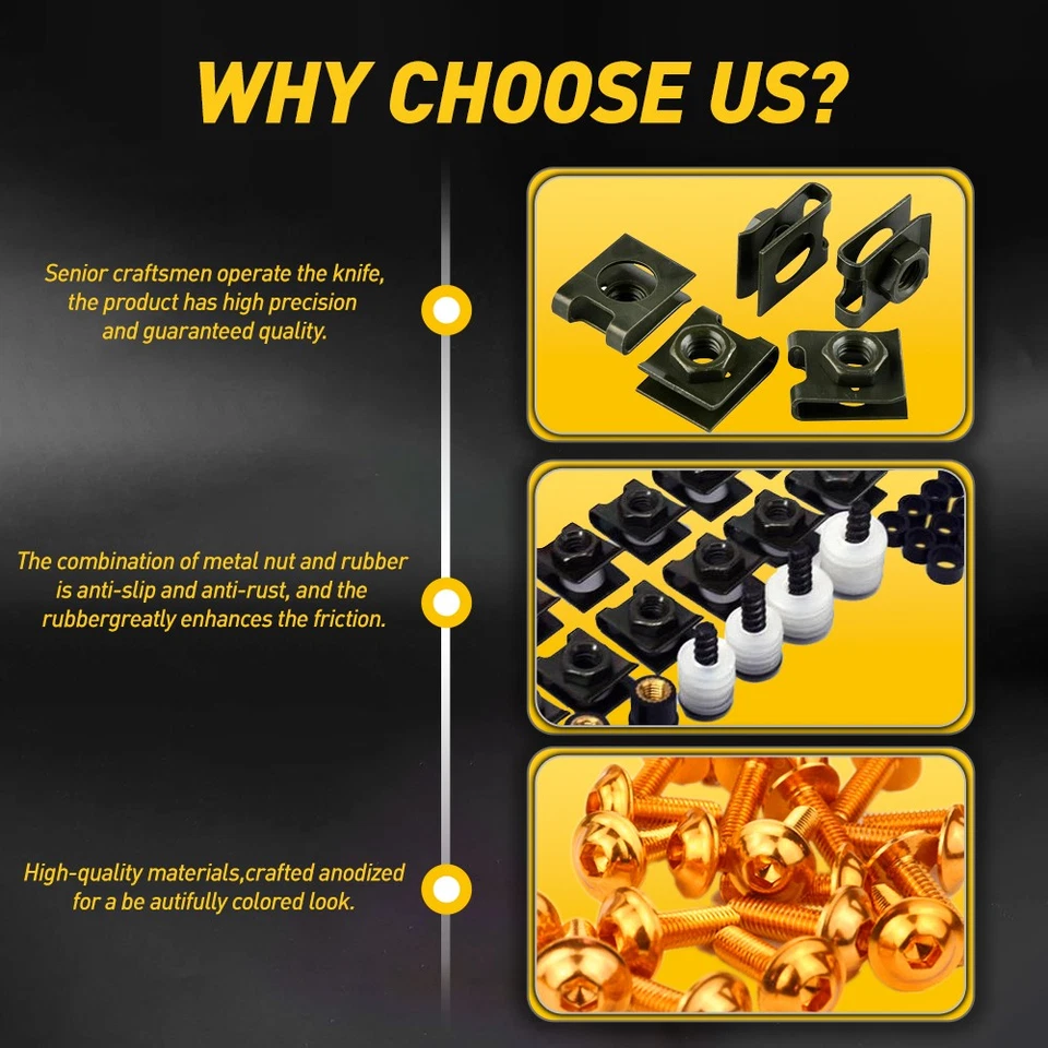 Carenagem 177 peças parafuso dourado para-lama kit carroceria pára-brisa parafusos conjunto universal - Imagem 4 de 4