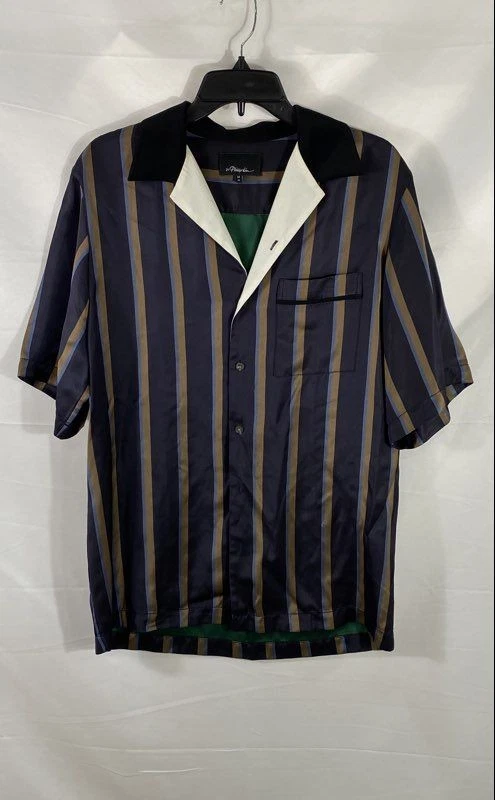 3.1 Phillip Lim Men's Navy Striped Viscose Silk Camp Collar Shirt M
Opens in a new window or tab