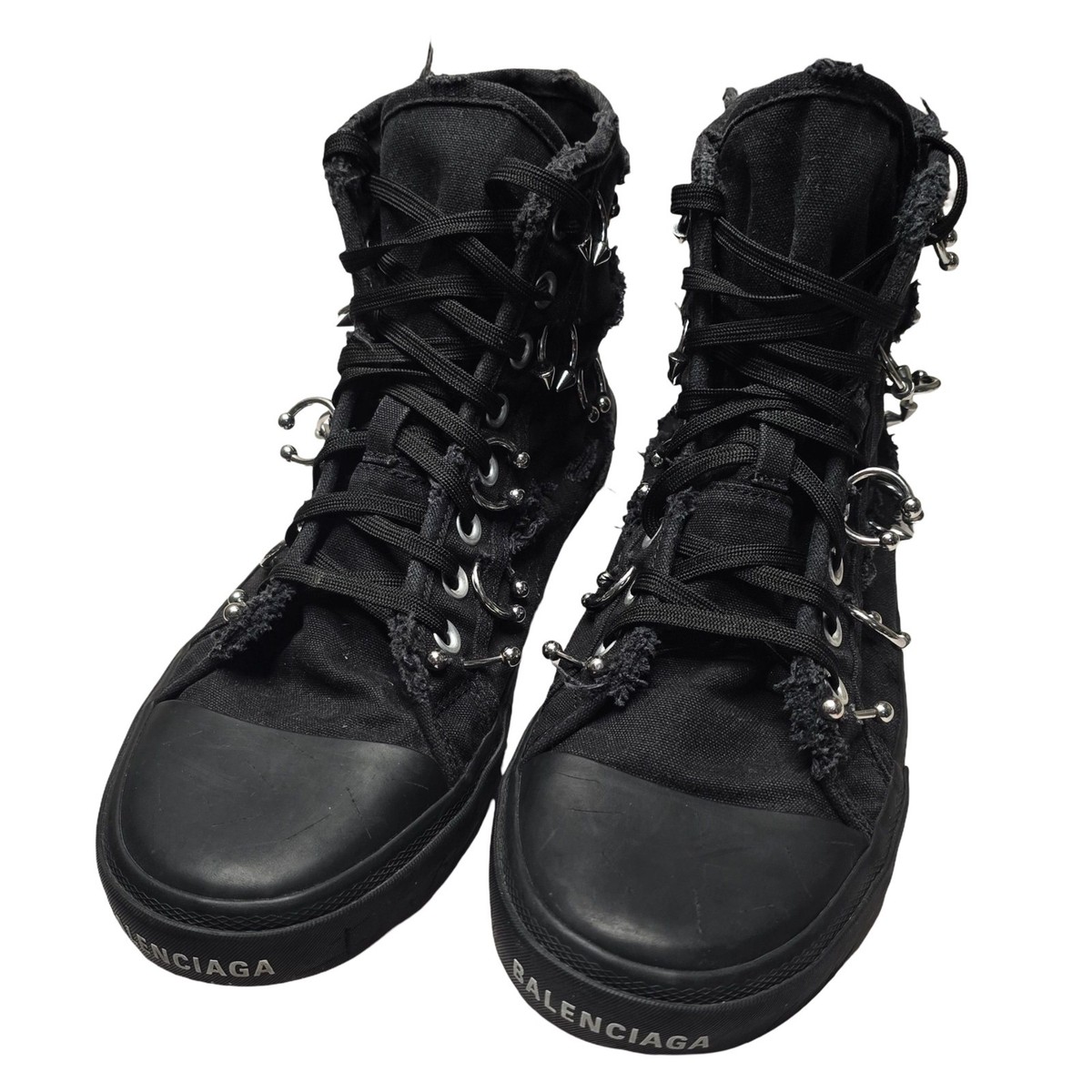 Balenciaga 'Paris' Pierced Sneaker Black Canvas Mens 10 US No Box