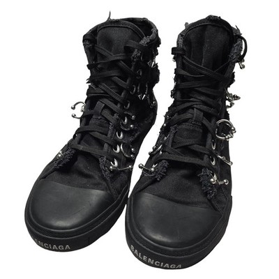 Balenciaga 'Paris' Pierced Sneaker Black Canvas Mens 10 US No Box