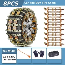8PCS Steel Tire Snow Chains for Car SUV Trucks Pickup Wheel Heavy Duty Anti-Skid