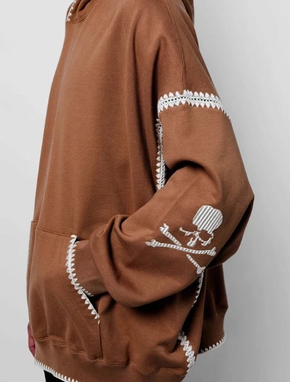 Sudadera con Capucha Suelta Peso Pesado 500g Mastermind Calavera Bordada Floral Foto 2 de 4