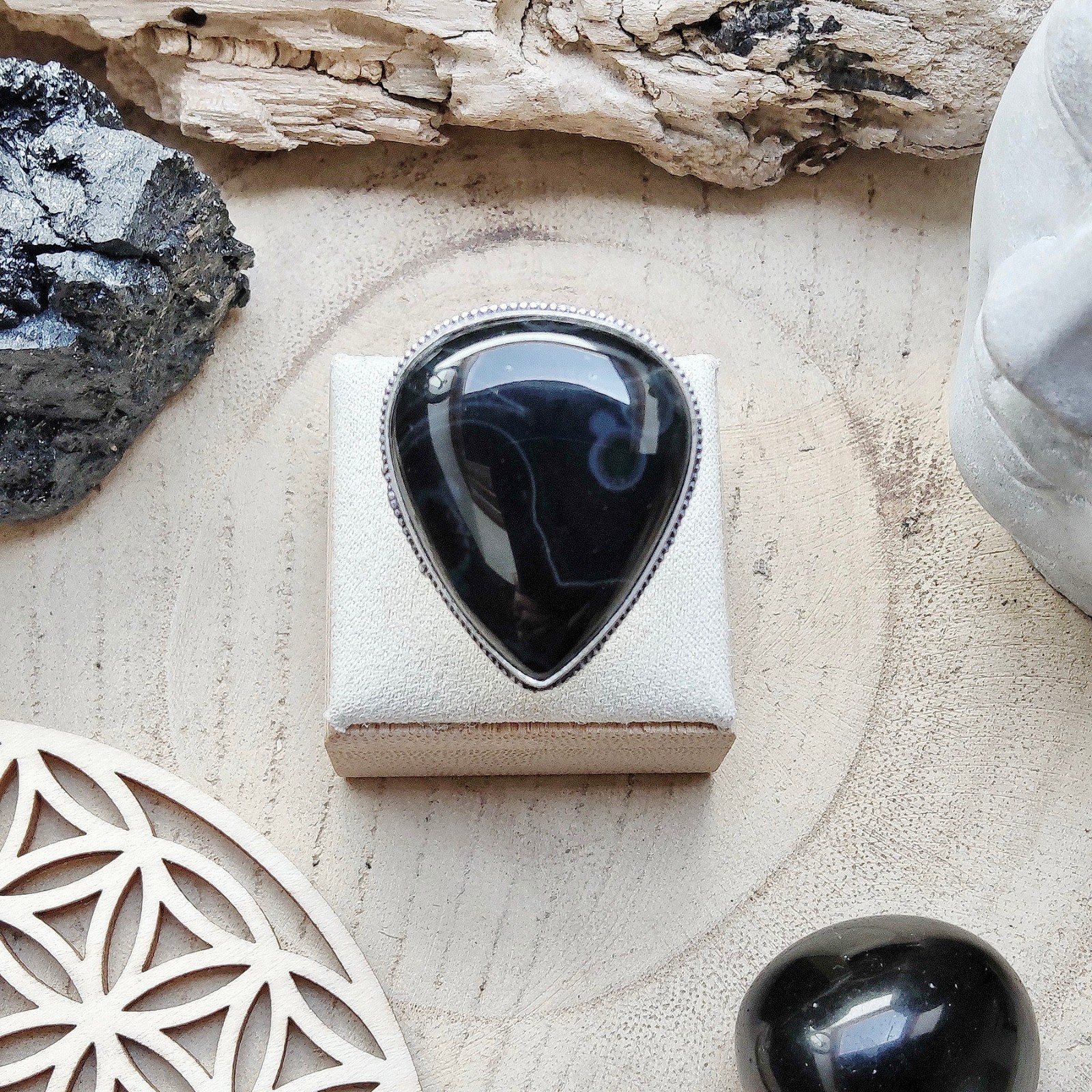 Bague en argent de haute qualité et agate du botswana taille 56 pièce unique