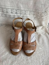 Marks & Spence footglove tan leather wedge sandals size 7 wide fit