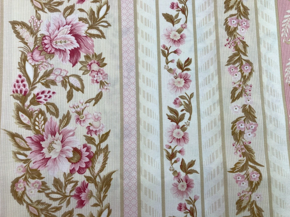 Wellesley Collection Pink & Tan Floral Wallpaper Stripe Fabric Paisley BTY - Image 3 of 4