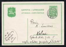 Litauen - interessante alte Ganzsache 15 C. "Kanaus 19.4.36" nach Kelme