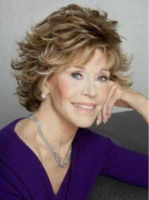 Jane Fonda Short Wavy Layered Synthetic Hair Capless Wig