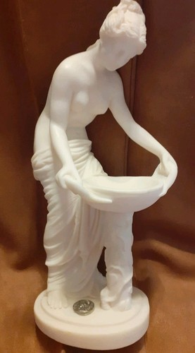Carved Alabaster Statue Of A Woman Leaning Over A Pedestal Basin Made In Greece