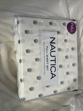 New Nautica ANCHOR CIRCLE Full Sheet Set Navy on White NIP. Nautical beach.