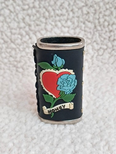 Metal Lighter Case Cover Fits Mini Bic Lighter Rose & Heart W/ 'Honey' Banner