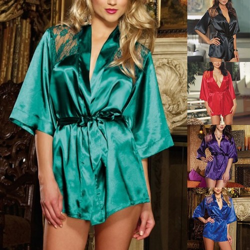 Classic Green Silk Satin Robe Wedding Dressing Gown Bathrobes Sleepwear