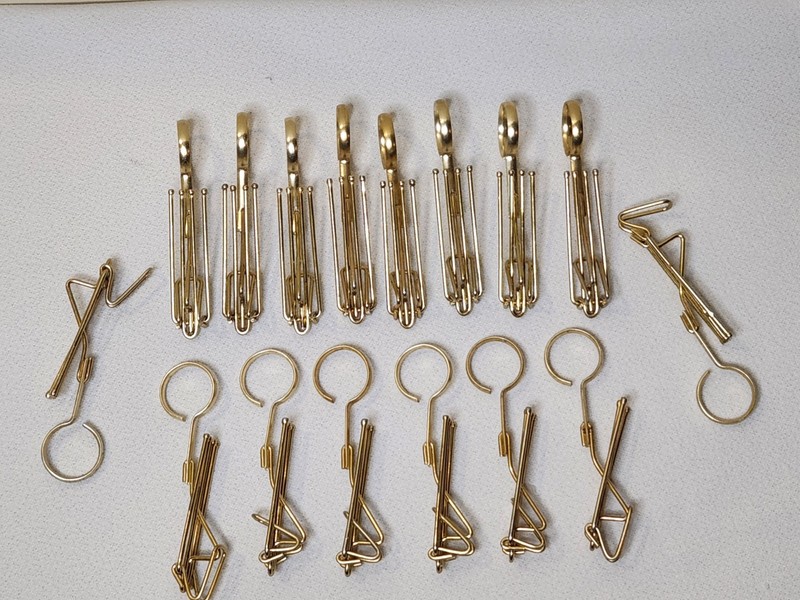 Lot Of 16 Vintage 4 Prong Pinch Pleat Drapery Curtain Hooks. 4 1/4" Tall.  Used.
