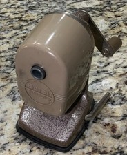 Vintage Berol Vacu Base Desk Top Pencil Sharpener Tan Hand Crank Made In USA