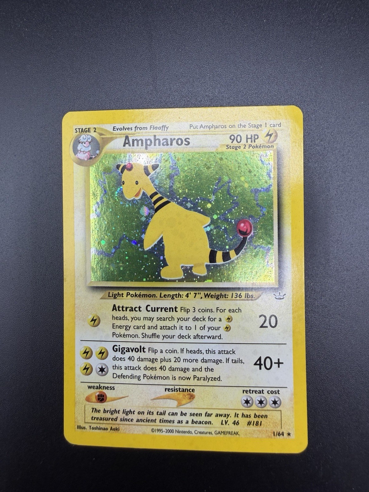 Pokémon TCG Ampharos Neo Revelation Holo Card 1/64 Unlimited Rare LP