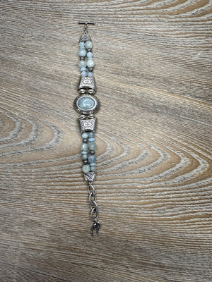 Carolyn Pollack/Relios Sterling 925 Milky Aquamarine Beaded Bracelet- 7 1/2''