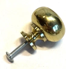 6 Solid Brass Knobs  Pulls Lot of 6 Gold Tone 1 1/4" and Screws  Good Cond.