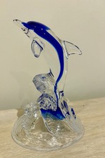Vintage Crystal D’Arques Blue Glass Crystal Dolphin Ornament, Excellent Cond.