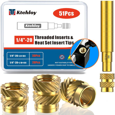 51Pcs 1/4-20 Brass Threaded Inserts Kit Heat Set for Plastic 3D Print