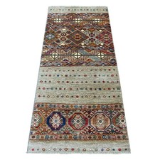 2'6"x5'6" Gray Afghan Super Kazak Hand Knotted Pure Wool Runner Rug 21871