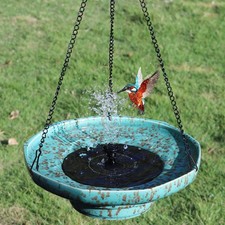 Solar Fountain Ceramic Hanging Bird Bath,Bird Bath for Outside,Outdoor Fountain