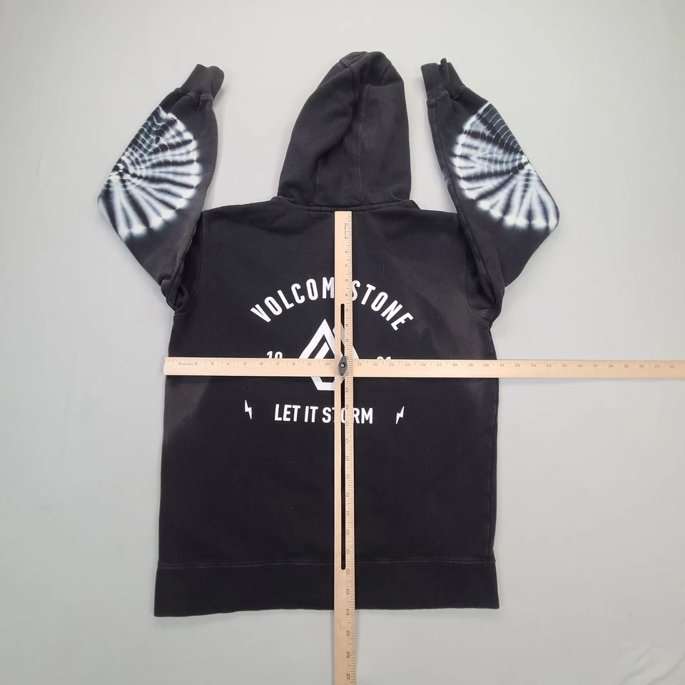 Volcom Sweater Mens Extra Small Black Tie Dye Sleeve Pullover Hoodie Casual Warm - Image 3 of 4