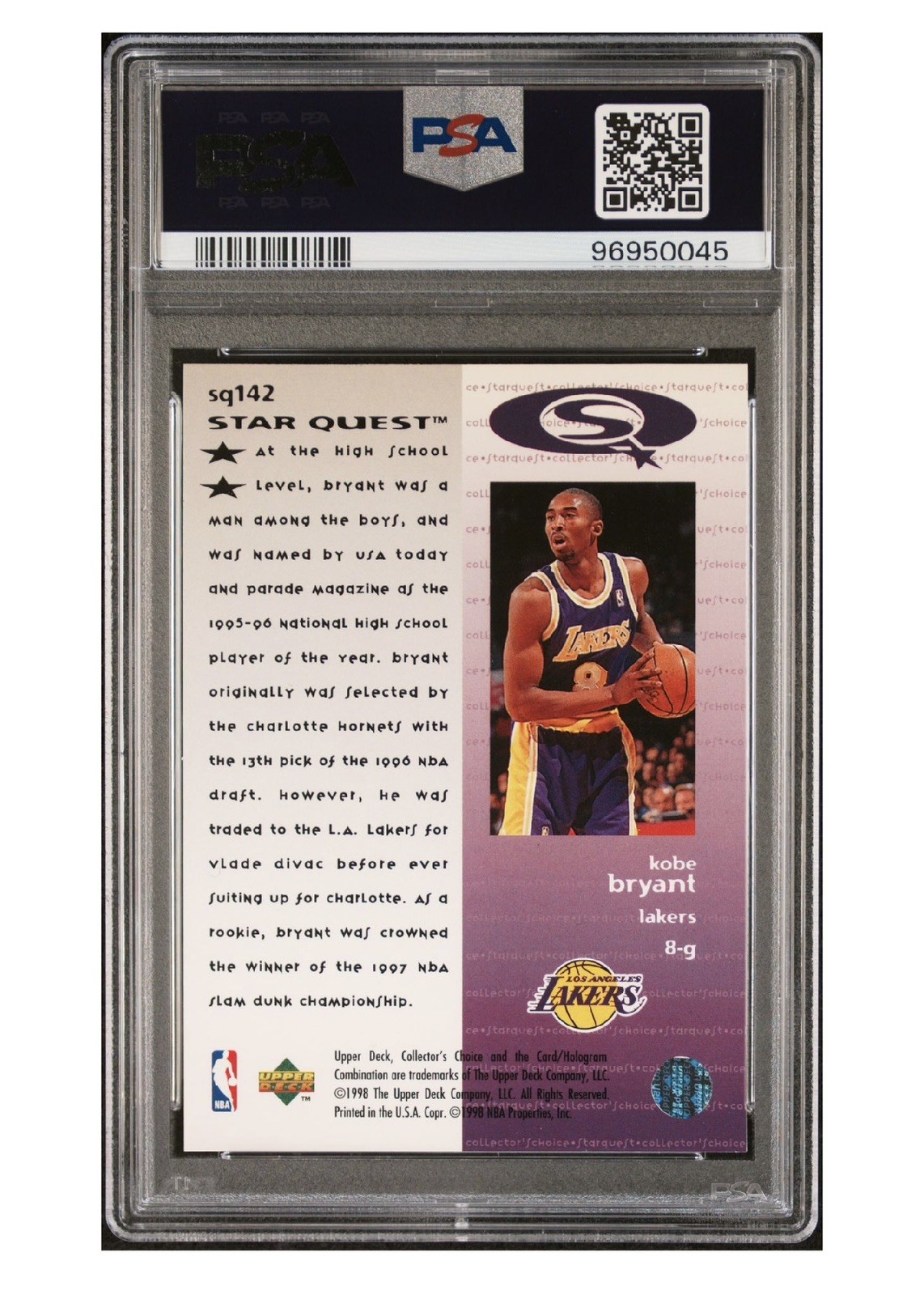 1997 COLLECTOR'S CHOICE STARQUEST #SQ142 KOBE BRYANT LAKERS HOF PSA 9 (LOW POP) view 5