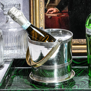 Classic Vintage Mid Century Modern MCM Banded Silverplate Ice Bucket Barware