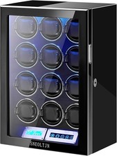 Automatic Watch Winder for 12 Watches W/ LEDs, Lock, Digital Controls Blk BNIB 