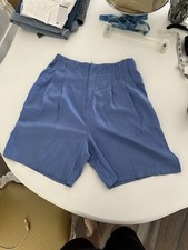 Vintage 90s Y2K Paris Blues Periwinkle Blue Pleated High Waisted Flowy Shorts 9