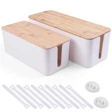 2 Pack Cable Management Box - Cord Organizer with 16"x6.2"x5.3", White