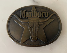 Vintage 1987 Marlboro Longhorn Solid Brass Belt Buckle Philip Morris