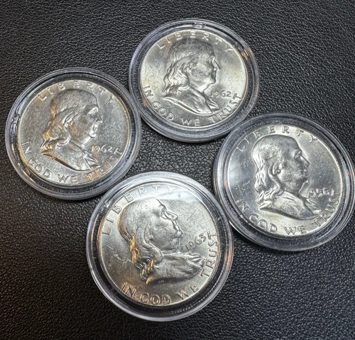 1958, 62, 62 D & 63 D  Franklin Half Dollar 50c  90% Silver Uncirculated Lot