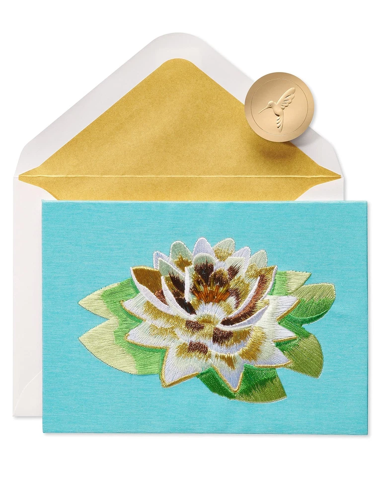 Papyrus Sympathy Card Wishing You Peace Waterlily Design With Embroidery - Image 4 of 4