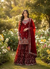 New Arrival Red Silk Kurta Palazzo With Dupatta For Wedding  Party Wear