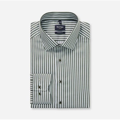 Olympus Luxor modern fit men's business shirt green white striped 120984 48